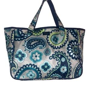 Thirty-One Multi-Colored Thermal Insulated Paisley Lunch Tote Blue Gray Teal